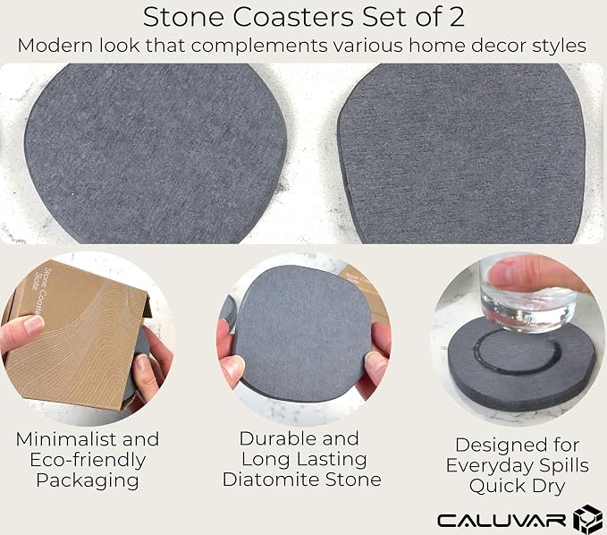 Stone Coasters Slate Set of 2, Stone Drying Mat - Image 2