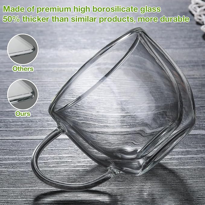 Double Walled Glass Coffee Mugs Set of 2, 8 oz Hand Blown Insulated mugs - Image 6