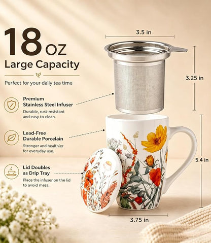 AmorArc Tea Cup With Infuser and Lid, 18oz Loose Leaf Tea Mug With Steeper | - Image 2