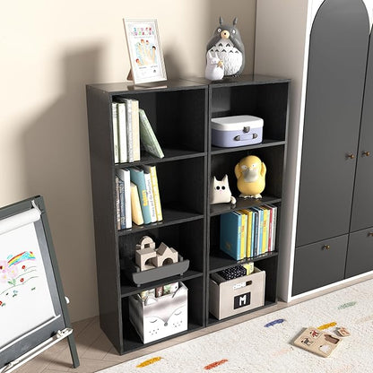 Wooden 4 Cube Storage Organizer, 4 Tier Tall Modern Bookshelf Freestanding Storage Display Organizer, Versatile Cubes Shelf and Cubby Unit for Living Room, Bedroom, Home Office 15.7inch