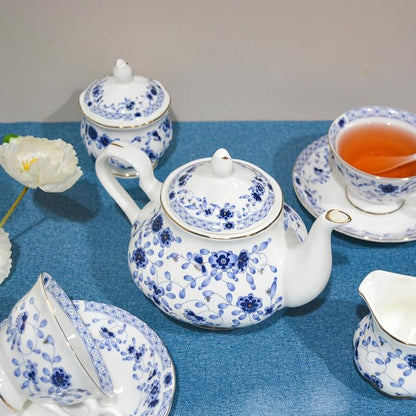 Bone China Tea Set, 21-Pieces Porcelain Tea Set - Image 3