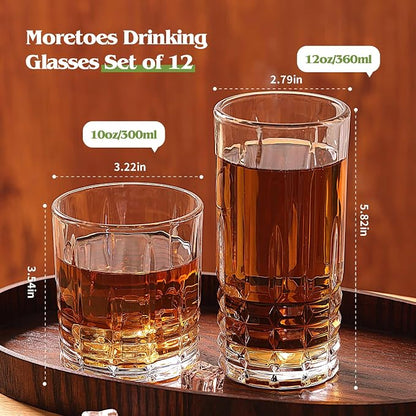 Moretoes Drinking Glasses Set of 12, Mixed Drink Cocktail Glass | 6 Highball - Image 3