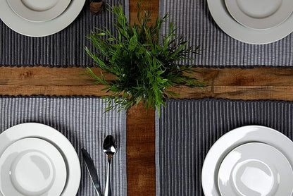 Sticky Toffee Woven Cotton Placemats Set of 4, Gray Ribbed 14 x 19 in, Washable Table Mats for Dining Table or Kitchen