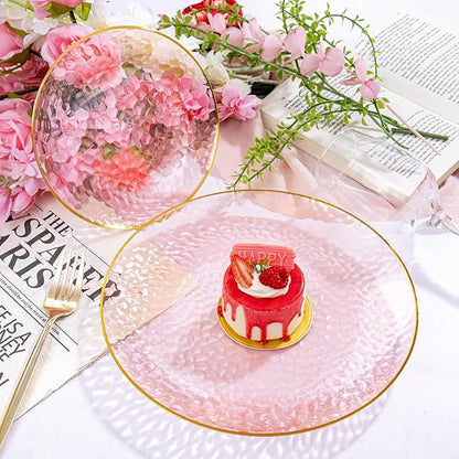 Rubtlamp 100Pcs Clear Pink Gold Plastic Plates, Hammered Plastic Plates Include - Image 5