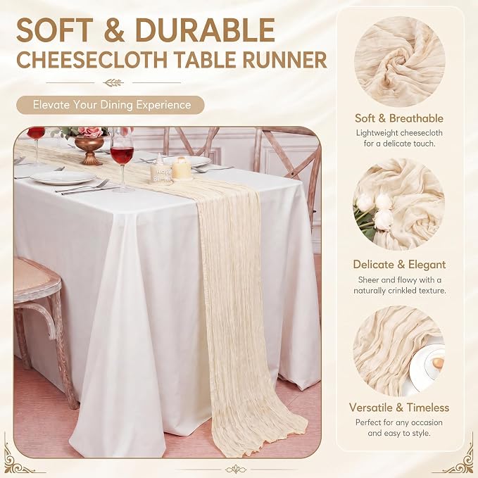 2 Pack Ivory Cheesecloth Table Runner 17x108 Inch Boho Rustic Semi Sheer Gauze - Image 4