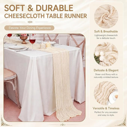 2 Pack Ivory Cheesecloth Table Runner 17x108 Inch Boho Rustic Semi Sheer Gauze - Image 4
