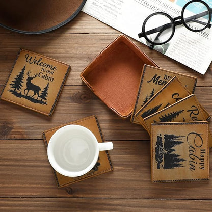 Rustic Cabin Bear Artificial Leather Coasters Set of 6 - Image 4