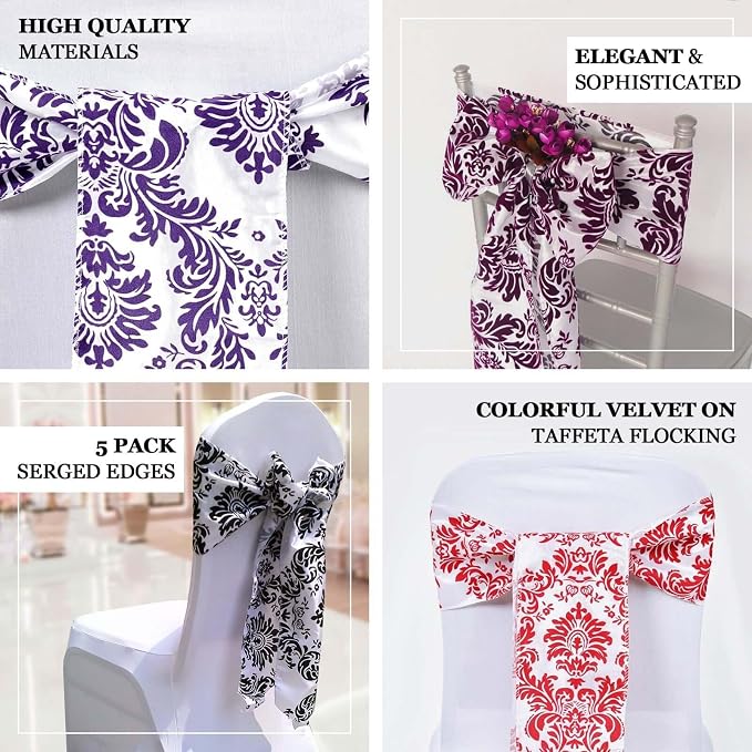 Efavormart 5pc x Damask Flocking Chair Sash - Image 6
