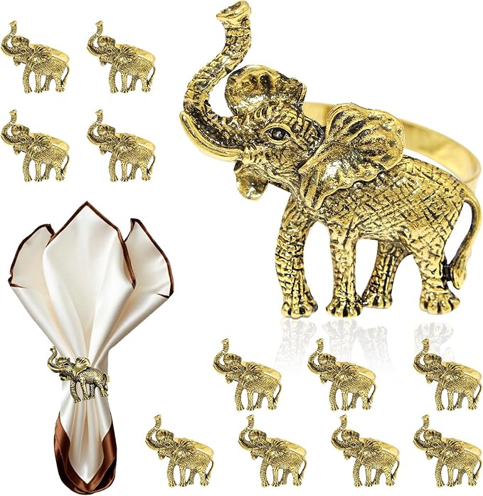Elephant Napkin Rings Set of 12 Gold Tropical Animal Napkin Ring by DavifinaNapkinRings
