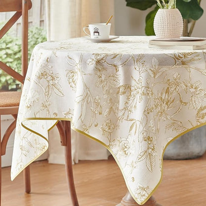 jinchan Yellow Floral Linen Square Table Cloth 50 x 50 Inch | Warm floral tones - Image 2