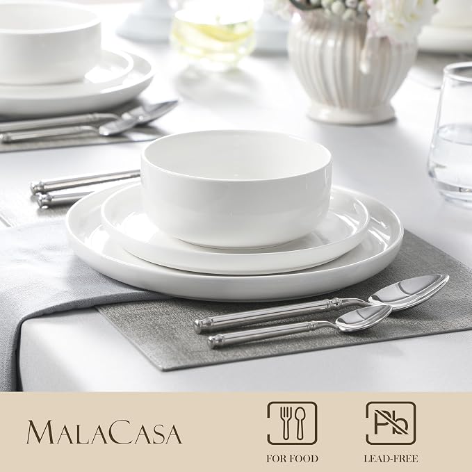 MALACASA Plates and Bowls Sets, 12 Pieces Porcelain Dinnerware Sets Dishware - Image 3