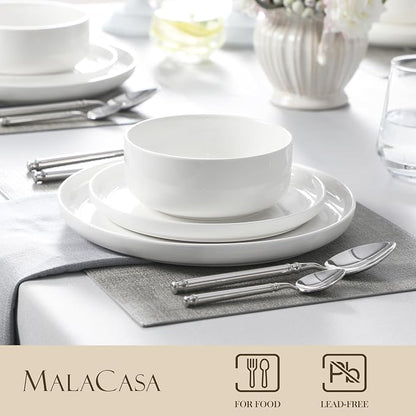 MALACASA Plates and Bowls Sets, 12 Pieces Porcelain Dinnerware Sets Dishware - Image 3