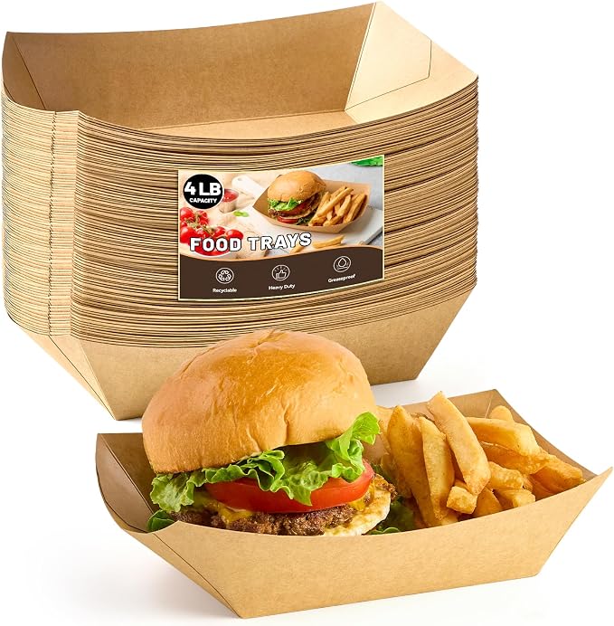 ZORRITA Large Paper Food Trays, 4 LB, 50 Pack | Disposable, Kraft Paper by ZORRITA