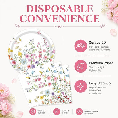 40 Pcs Wildflower Plates And Napkins, 9 Inch Floral Plates and Napkins | - Image 4