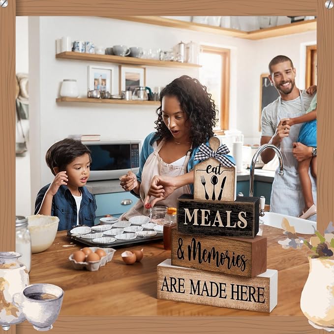 Moucuny 4 Pcs Farmhouse Kitchen Decor Wooden Plate Farmhouse Table Decor Black - Image 4