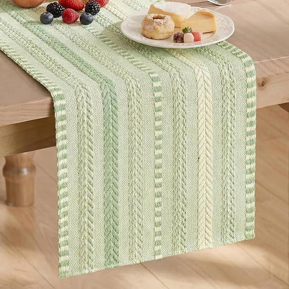 Artoid Mode Sage Green Farmhouse Stripe Braided Table Runner 12x60 Inch | by ArtoidMode