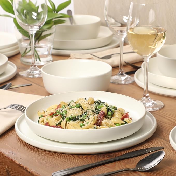 Gibson Elite Bayou Moon Plates and Bowls Sets, 16-Piece White Matte Stoneware - Image 2