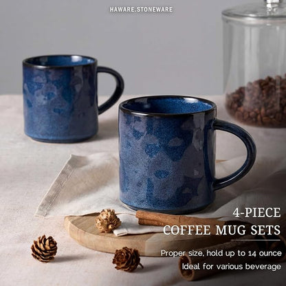 HaWare Coffee Mugs Set of 4, 14 Ounce, Starry Blue | Stoneware Latte Cups - Image 3