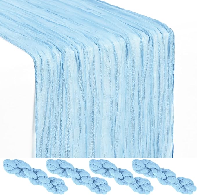 Showgeous 4 Pack Baby Blue Cheesecloth Table Runner, 17 x 108 Inches | Boho by Showgeous