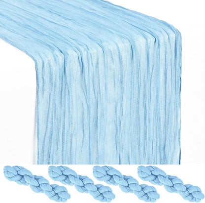 Showgeous 4 Pack Baby Blue Cheesecloth Table Runner, 17 x 108 Inches | Boho by Showgeous