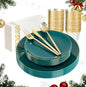 LUODA MirthMood 210pcs Green Plastic Plates,Disposable Green Gold Party Plates,Include 30 Dinner,Dessert Plate,30 Cup&30 Napkins, 90 Gold Silverware for Wedding & Party & Birthday（green）
