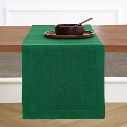 Solino Home 100% Pure Linen Table Runner Christmas Green, Fete 14 x 90 in | by SolinoHome