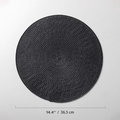 Round Placemats Set of 8 Plastic Woven Placemats Washable Wipeable Table Mats for Dining Table Heat Resistant Non-Slip Circle Place Mats (Black)