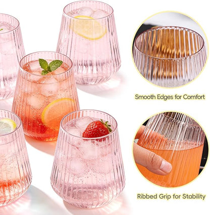 N9R 24PCS Pink Plastic Wine Glasses Disposable, 14 oz Cocktail & Spritz | Pink - Image 5