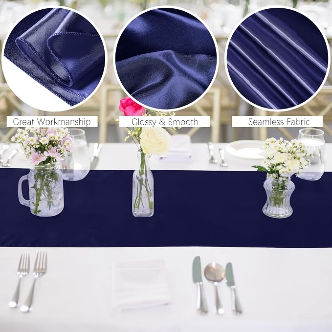 Aneco 16 Pack Satin Table Runner 12 x 108 Inch Navy Blue Long Wedding Satin - Image 3