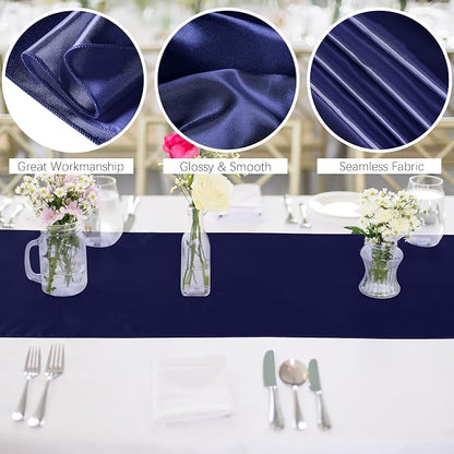 Aneco 12 Pack Satin Table Runner 12 x 108 Inch Navy Blue Long Wedding Satin - Image 3