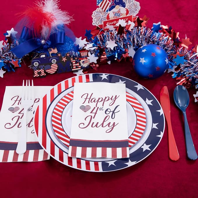LIYH 180 Pcs 4th of July Plastic Plates Red White Blue, Plastic Silverware - Image 6