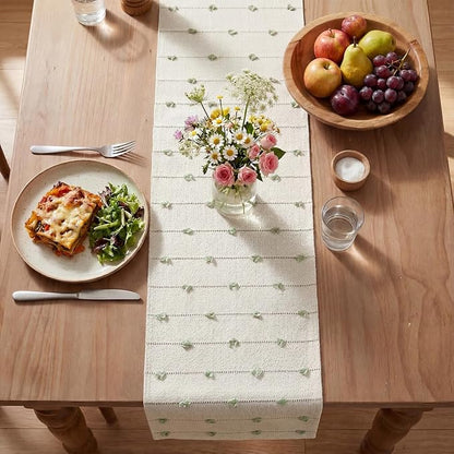 Artoid Mode Sage Green Boho Farmhouse Cotton Woven Table Runner, Seasonal - Image 3