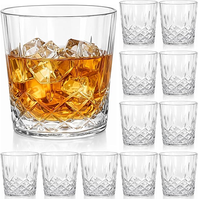 Yungyan 12 Pcs Plastic Clear Whiskey Glasses, 10 oz Unbreakable Reusable Old by Yungyan