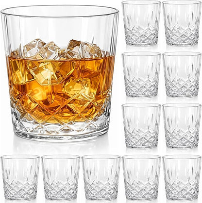 Yungyan 12 Pcs Plastic Clear Whiskey Glasses, 10 oz Unbreakable Reusable Old by Yungyan