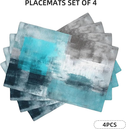 Blue and Grey Placemats Set of 4 Washable Table Place Mats for Dining Kitchen Party Decor