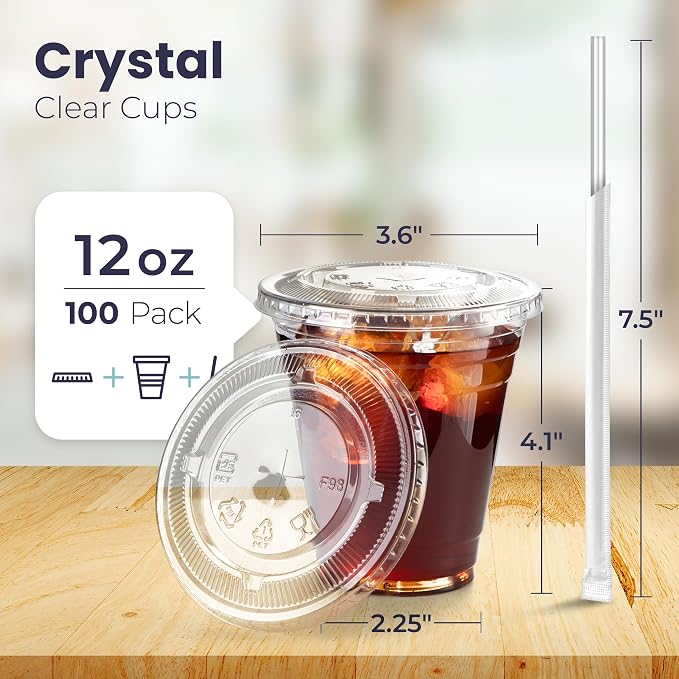 Fit Meal Prep 100 Pack 12 oz Plastic Iced Coffee Cups - Image 2