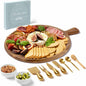 Charcuterie Board Set - Round Acacia Cheese Board for Serving with Accessories - House Warming Gifts for New Home, Bridal Shower & Wedding Gift, Birthday Gifts for Women