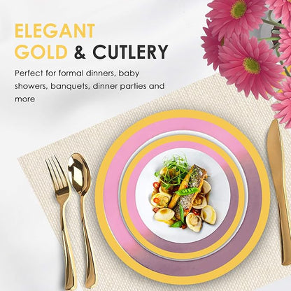 125-Piece White, and Gold Fancy Plastic Plates Disposable - Image 4