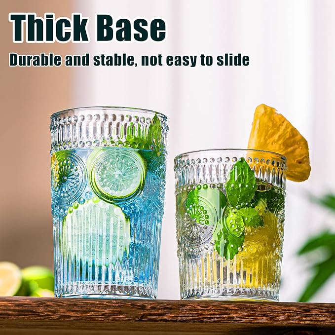 Vintage Drinking Glasses Set of 12, Textured Clear Striped Glass Cups-6 - Image 3