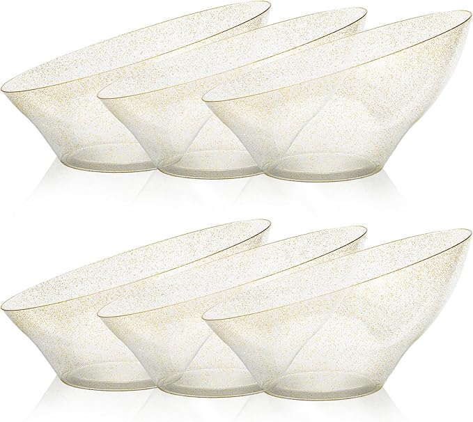 12 Pack Gold Glitter Plastic Serving Bowls by GoodLuck