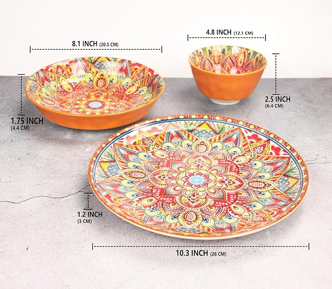 YA JU Mandala Dinnerware Sets Serves 4, Buffet Dinnerware, Boho Plates and - Image 2