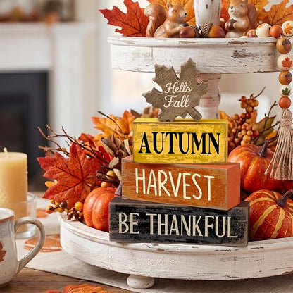 Moucuny 4 Pcs Fall Decor Wooden Maple Leaf Decoration Thanksgiving Tiered Tray - Image 7
