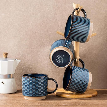 GBhome 6 OZ Stackable Coffee Mugs Set of 4, Ceramic Coffee Cups Set | 4 - Image 8