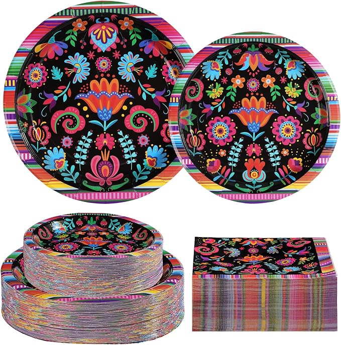 Grencian 200Pcs Mexican Fiesta Party Decorations, Serves 50 | Colorful Mexico by Grencian