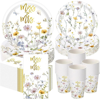 Funnymoom 250 Pcs Miss to Mrs Wildflower Paper Plates Napkins Cups Set | by Funnymoom
