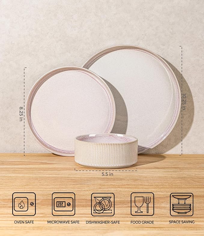 Ceramic Dinnerware Set for 6, 18-Piece Plates and Bowls Set | Lightweight - Image 2