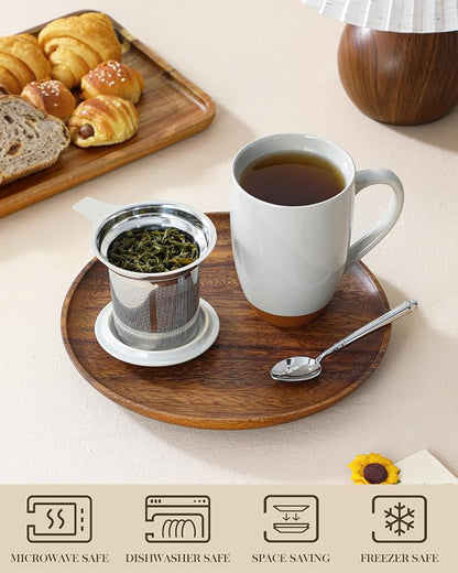 MALACASA Ceramic Tea Mug with Lid and Stainless Steel Infuser, 18 oz Large Tea - Image 4