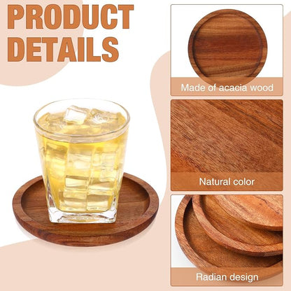Gejoy 20 Pcs Wooden Coasters for Drinks 5 Inch Natural Stackable Acacia Wood - Image 3