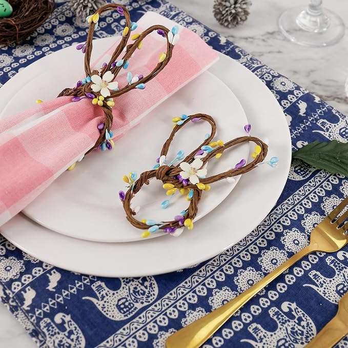 Easter Bunny Ear Napkin Rings Set of 8, Colorful Rattan Bunny - Image 7