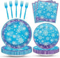 100 Pcs Snowflake Winterland Tableware Party Supplies Set, Serves 25 – by Merriva